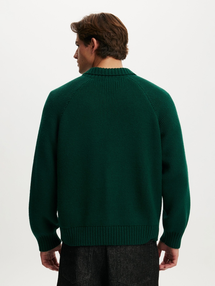 Cotton On Green Zip Through Knitted Bomber Jumper - Image 2 of 4 Cotton On Green Zip Through Knitted Bomber Jumper - Image 2 of 4