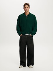 Cotton On Green Zip Through Knitted Bomber Jumper - Image 3 of 4