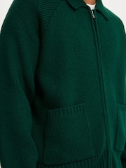 Cotton On Green Zip Through Knitted Bomber Jumper - Image 4 of 4