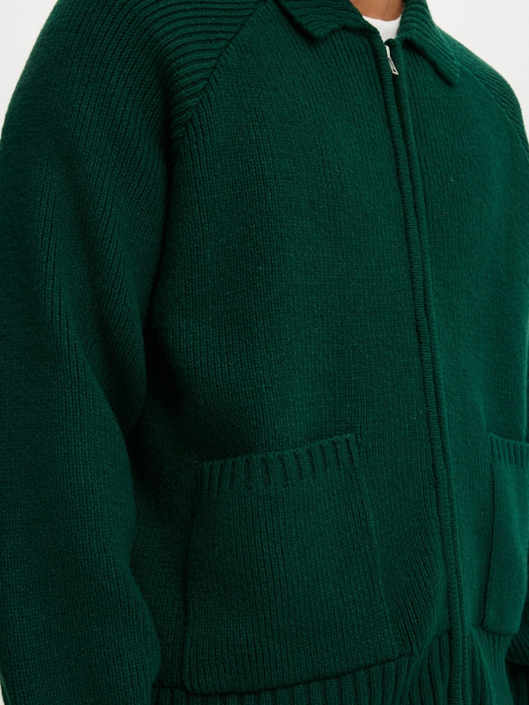 Cotton On Green Zip Through Knitted Bomber Jumper - Image 4 of 4 Cotton On Green Zip Through Knitted Bomber Jumper - Image 4 of 4