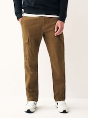Tan Brown Straight Fit Cotton Stretch Cargo Trousers - Image 1 of 9