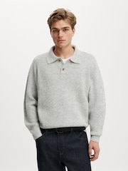 Açıq Boz - Cotton On Box Fit Rugby Polo Knit Jumper - 4şəkildən 1 şəkil