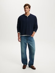 أزرق - Cotton On Relaxed Fit Textured Henley Long Sleeve T-Shirt - صورة 4 من 4