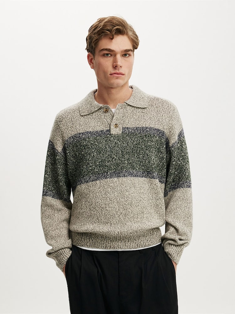 Boz - Cotton On Box Fit Rugby Polo Knit Jumper - 4şəkildən 1 şəkil