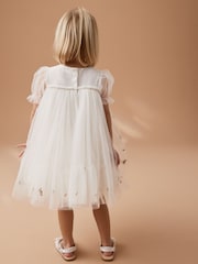 Cream Embroidered Mesh Party Dress (3mths-7yrs) - Image 2 of 3