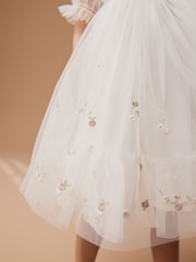 Cream Embroidered Mesh Party Dress (3mths-7yrs) - Image 3 of 3