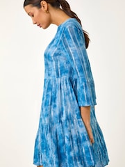 Roman Blue Tie Dye Shimmer Smock Dress - Image 1 of 5