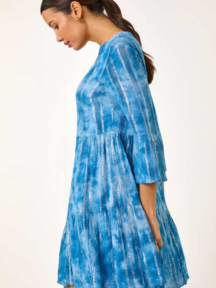 Roman Blue Tie Dye Shimmer Smock Dress - Image 1 of 5