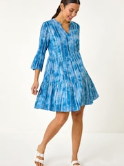 Roman Blue Tie Dye Shimmer Smock Dress - Image 2 of 5