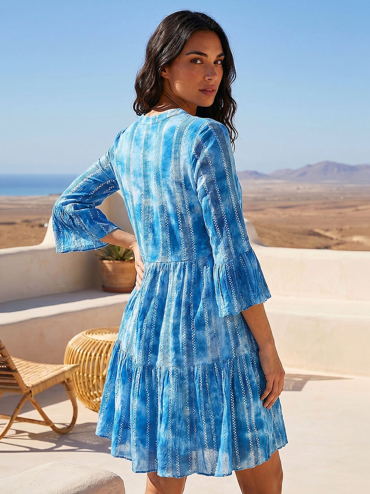 Buy Roman Blue Tie Dye Shimmer Smock Dress from Next USA
