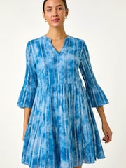 Roman Blue Tie Dye Shimmer Smock Dress - Image 4 of 5