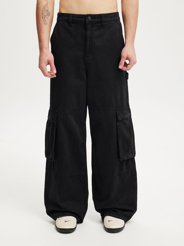 Cotton On Black Super Baggy Cargo Trousers - Image 1 of 5 Cotton On Black Super Baggy Cargo Trousers - Image 1 of 5