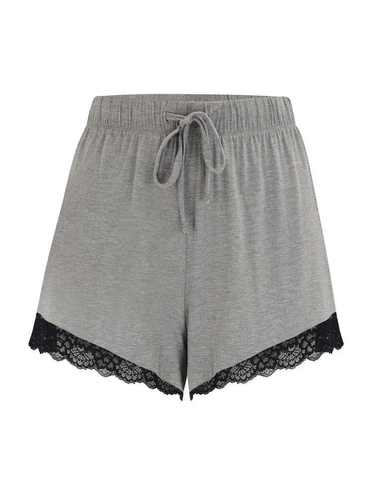 Pour Moi Grey & Black Sofa Loves Lace Soft Jersey Shorts - Image 3 of 4
