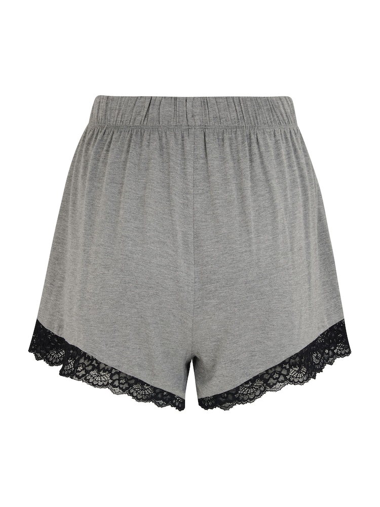 Pour Moi Grey & Black Sofa Loves Lace Soft Jersey Shorts - Image 4 of 4