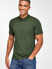 Green Dark Khaki Slim Fit Short Sleeve Pique Polo Shirt - Image 1 of 4
