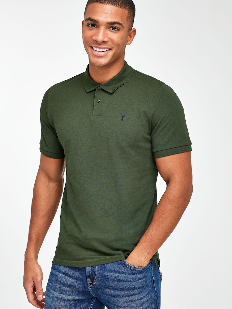 Green Dark Khaki Slim Fit Short Sleeve Pique Polo Shirt - Image 1 of 4