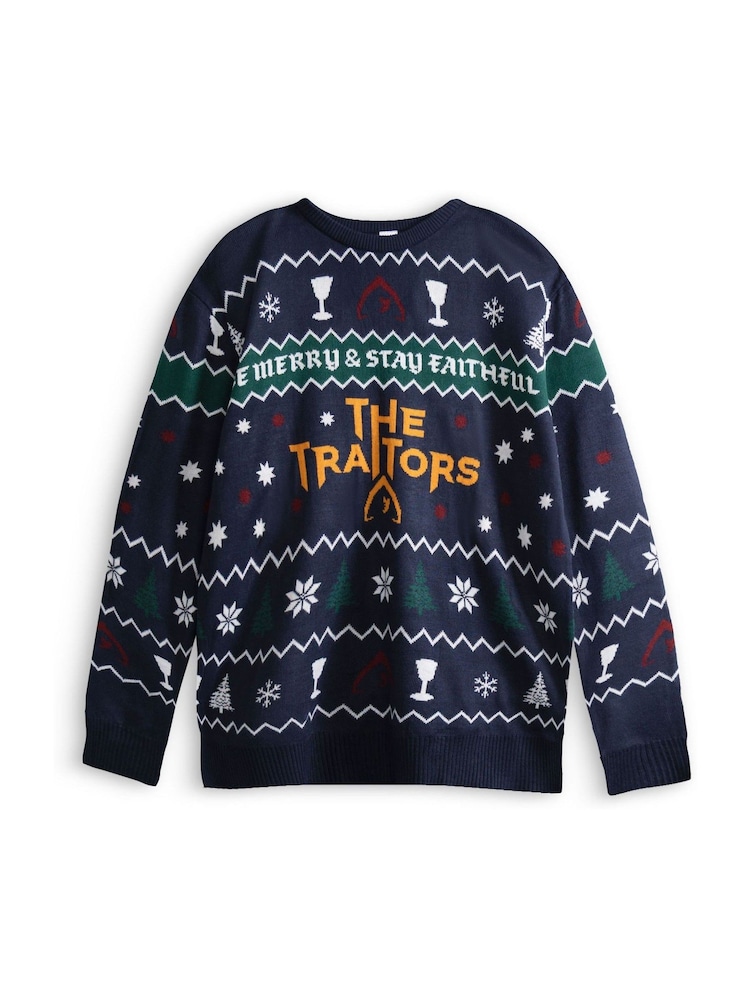 Vanilla Underground Blue The Traitors Logo Christmas Jumper - Image 1 of 6 Vanilla Underground Blue The Traitors Logo Christmas Jumper - Image 1 of 6