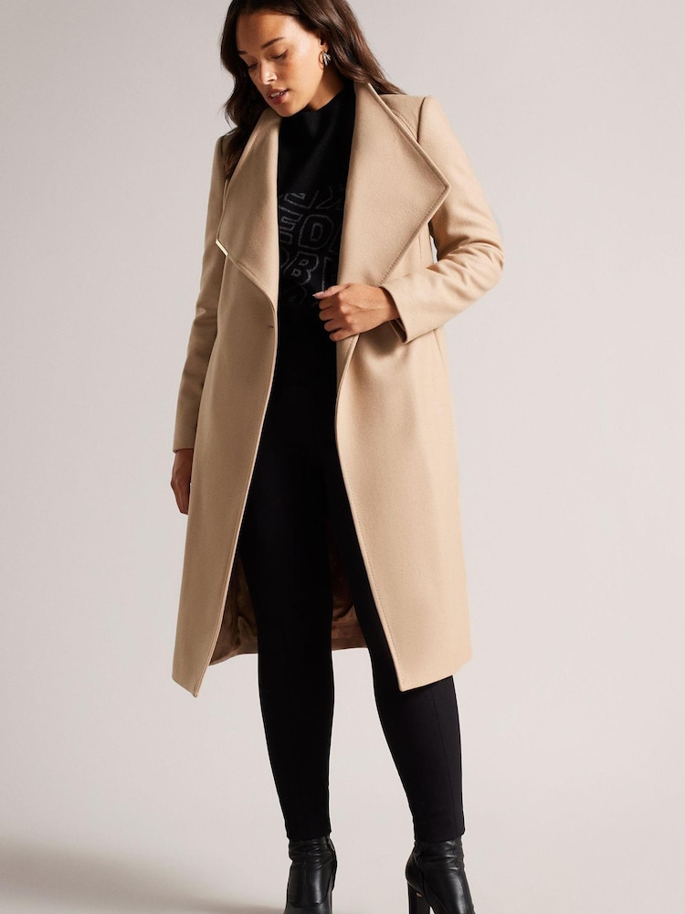 Ted Baker Brown Rose Midi Length Belted Wool Wrap Coat - Image 1 of 6