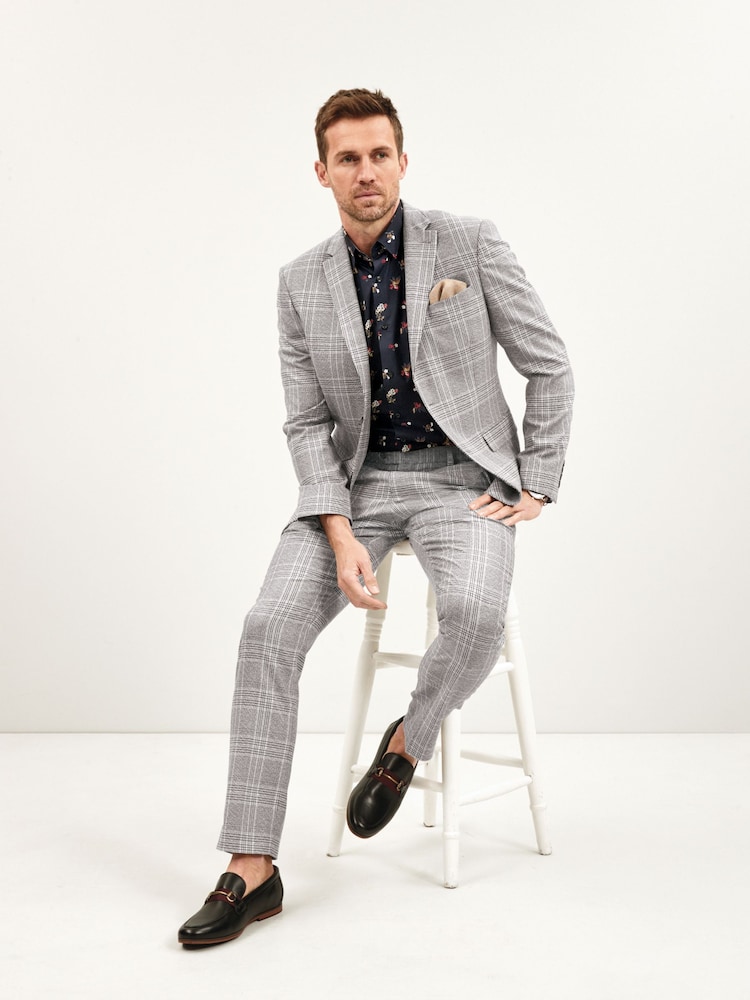 Grey Slim Check Suit Jacket - Image 2 of 12