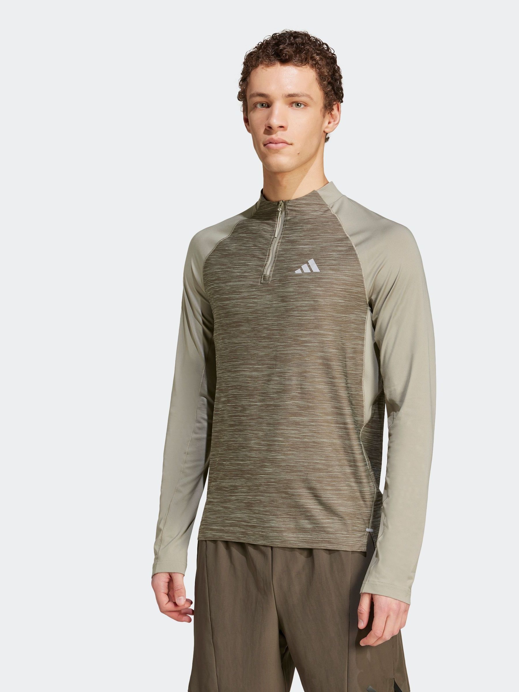 adidas Green Gym Training 3 Stripes 1 4 Zip Long Sleeve Top