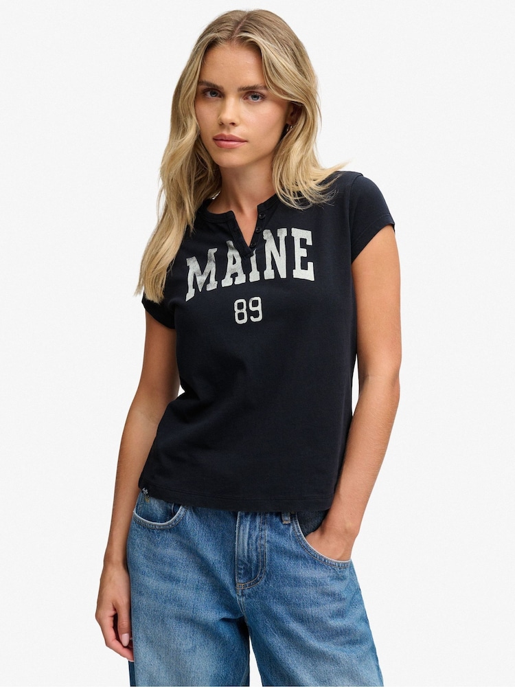 Superdry Blue Notch Neck Graphic T-Shirt - Image 1 of 4