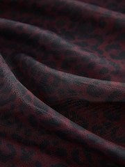 Berry Pink Leopard Animal Print Ruched Long Sleeved Mesh Top - Image 2 of 3