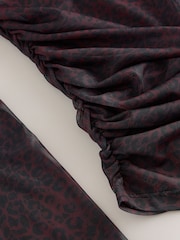 Berry Pink Leopard Animal Print Ruched Long Sleeved Mesh Top - Image 3 of 3