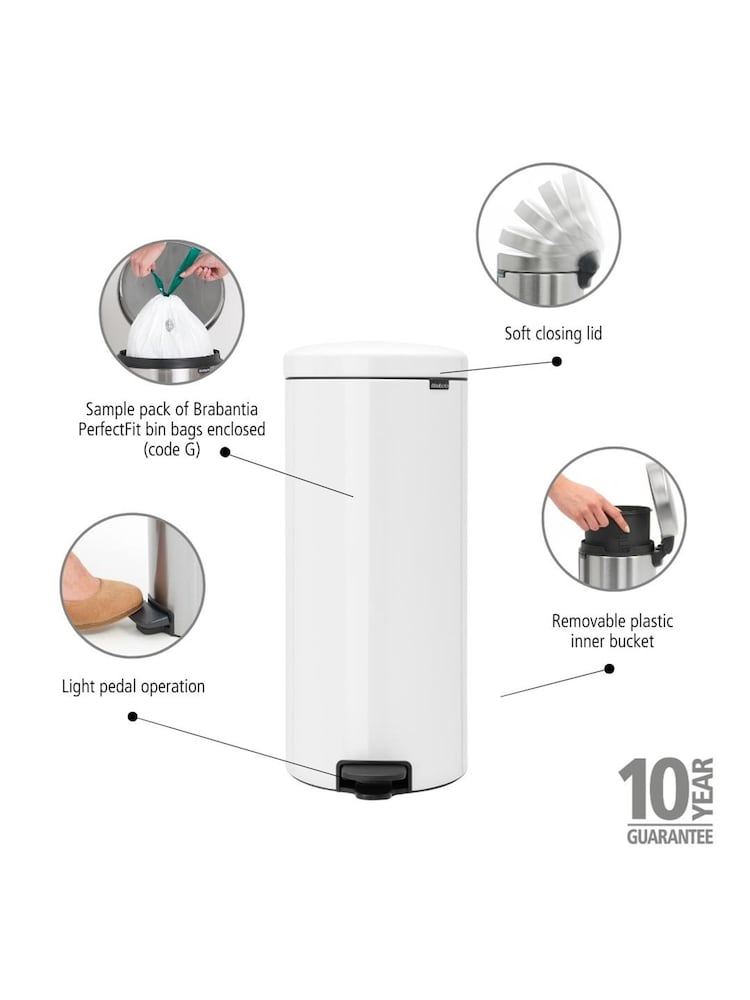 Brabantia White NewIcon 30L Pedal Bin - Image 6 of 6