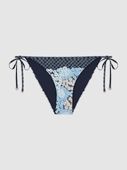 Reiss Navy Print Tina Floral Side Tie Bikini Bottoms - Image 2 of 5
