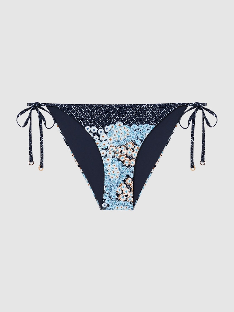 Reiss Navy Print Tina Floral Side Tie Bikini Bottoms - Image 2 of 5