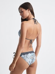 Reiss Navy Print Tina Floral Side Tie Bikini Bottoms - Image 5 of 5