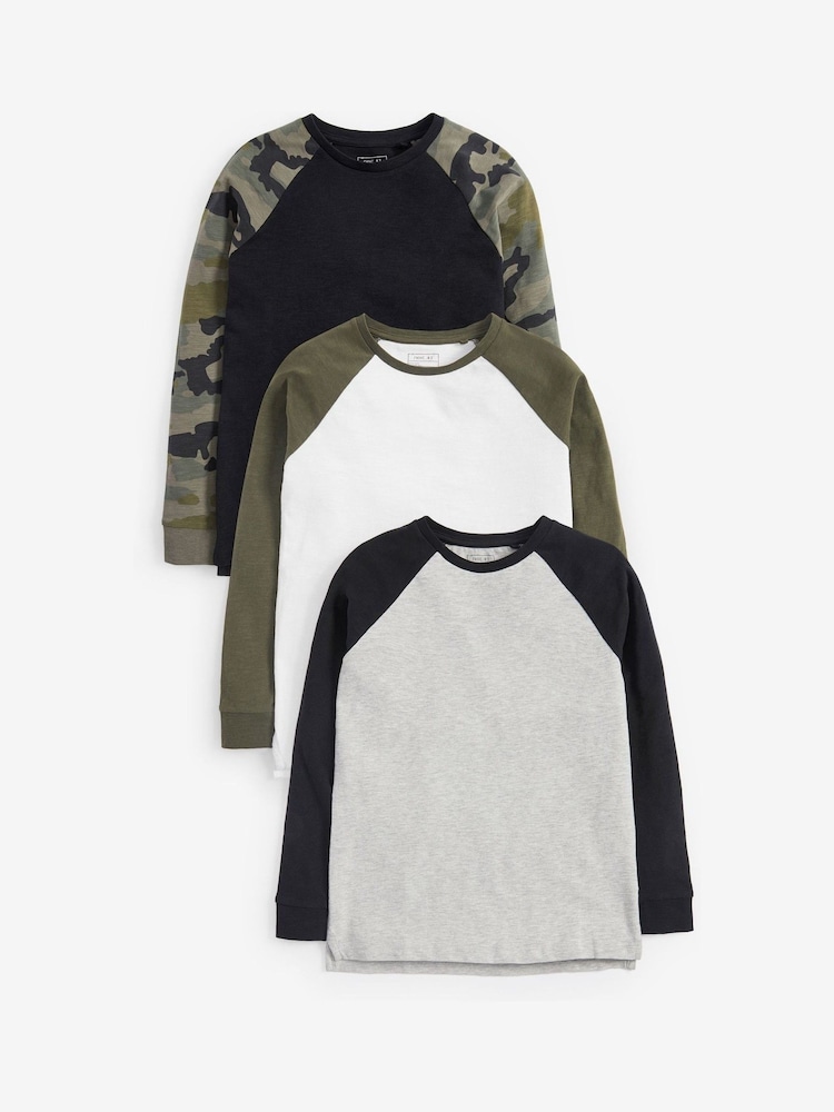 Khaki Green Camo Raglan T-Shirts 3 Pack (3-16yrs) - Image 1 of 5 Khaki Green Camo Raglan T-Shirts 3 Pack (3-16yrs) - Image 1 of 5