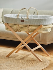 The Little Green Sheep Dove Grey Knitted Moses Basket and Mattress - Image 1 of 5