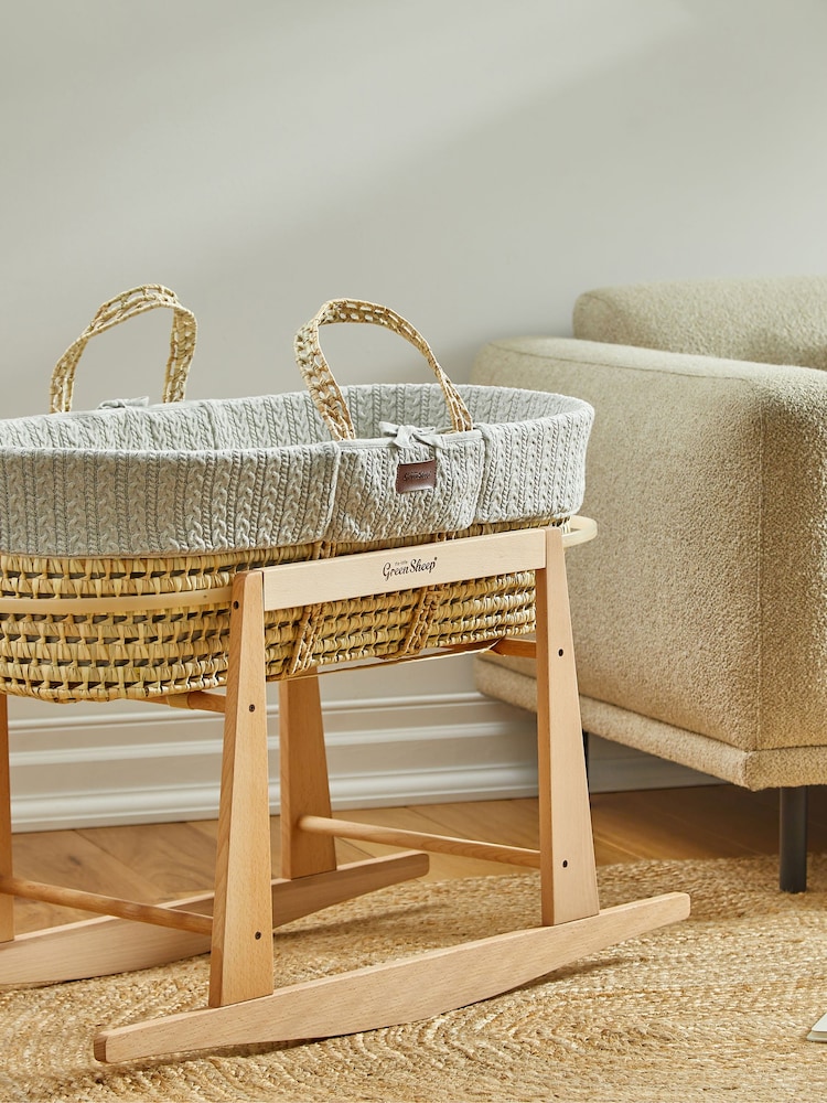 The Little Green Sheep Dove Grey Knitted Moses Basket and Mattress - Image 2 of 5