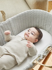 The Little Green Sheep Dove Grey Knitted Moses Basket and Mattress - Image 4 of 5