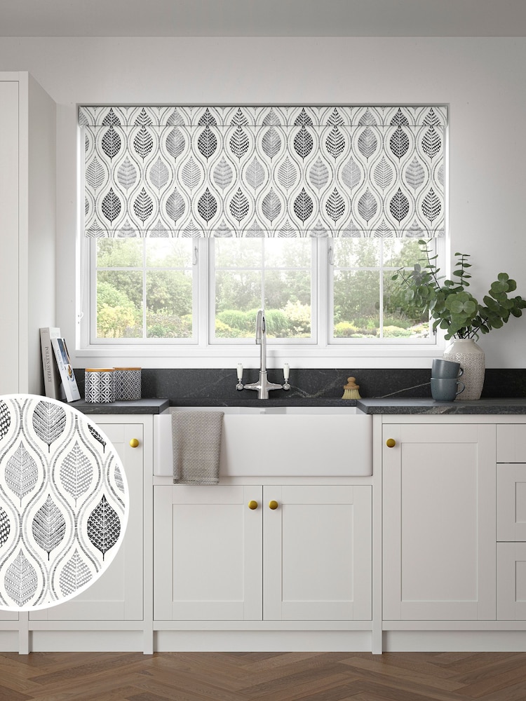 Grey Lino Leaf Made to Measure Roller Blind - Image 1 of 6