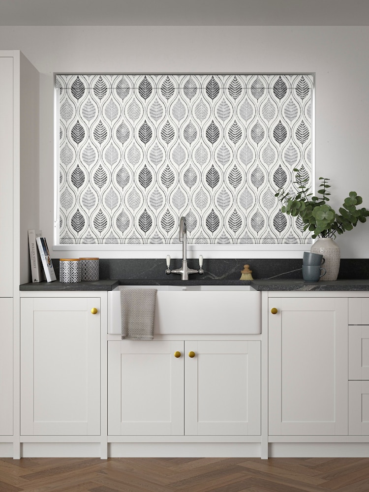 Grey Lino Leaf Made to Measure Roller Blind - Image 2 of 6