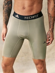 adidas Green TECHFIT Compression Training Short Tights - Image 1 of 6