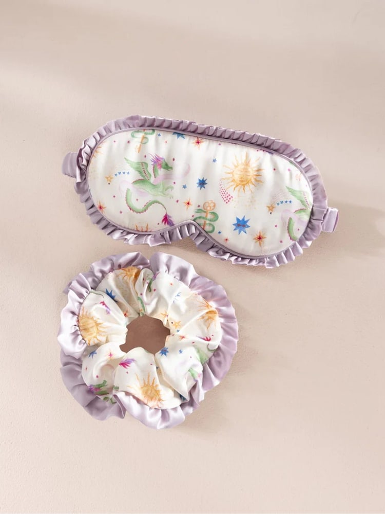 Chelsea Peers Natural Silk Mythical Dragon Print Sleep Mask & Scrunchie Gift Set - Image 2 of 4 Chelsea Peers Natural Silk Mythical Dragon Print Sleep Mask & Scrunchie Gift Set - Image 2 of 4