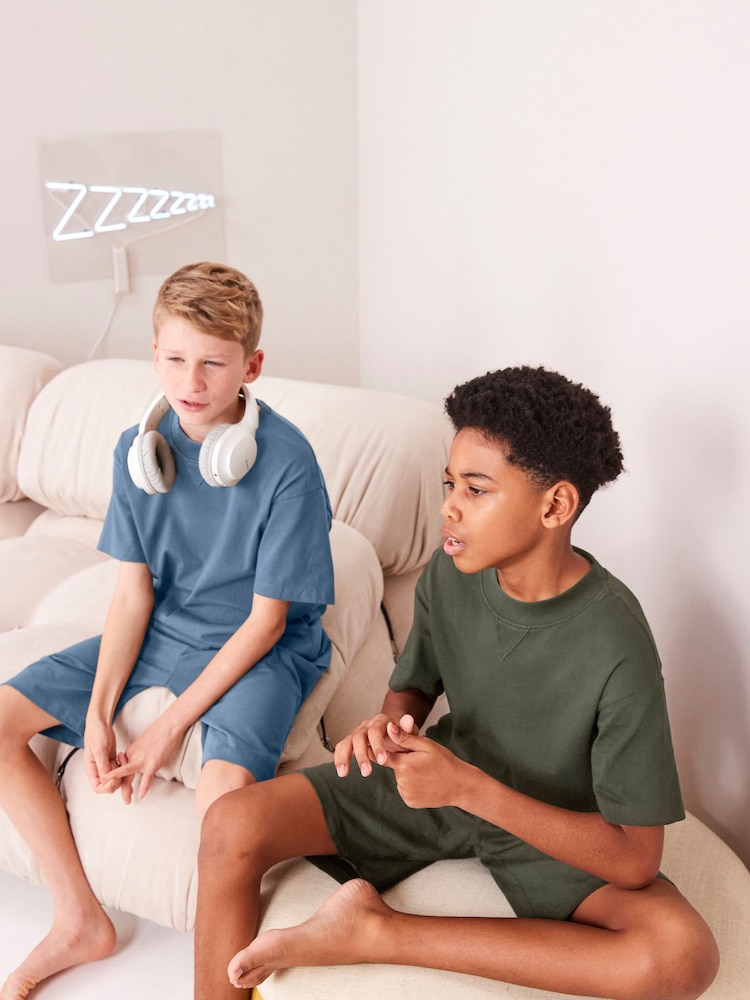 Blue/Green Short Sleeve 100% Cotton Pyjamas Set 2 Pack (3-16yrs) - Image 2 of 6 Blue/Green Short Sleeve 100% Cotton Pyjamas Set 2 Pack (3-16yrs) - Image 2 of 6