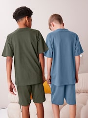 Blue/Green Short Sleeve 100% Cotton Pyjamas Set 2 Pack (3-16yrs) - Image 3 of 6