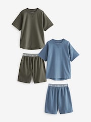 Blue/Green Short Sleeve 100% Cotton Pyjamas Set 2 Pack (3-16yrs) - Image 5 of 6
