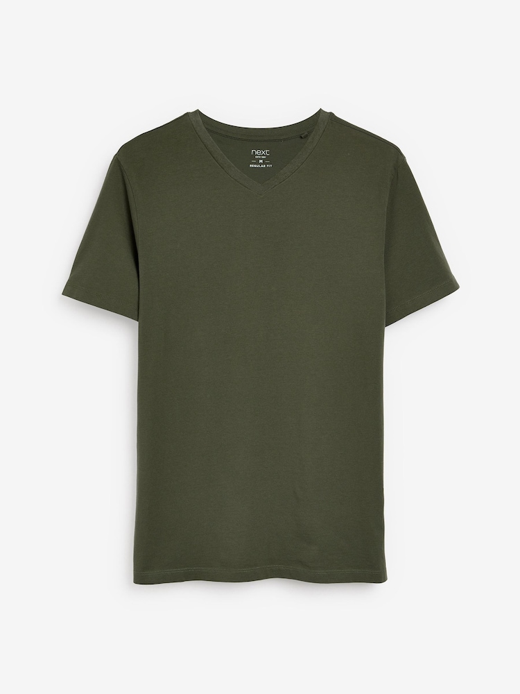 Dunkel Khaki/Grün - Reguläre Passform - Essential T-Shirt mit V-Ausschnitt - Bild 5 von 5