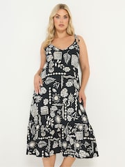 Yours Curve Black Abstract Tiered Sundress - Image 1 of 5