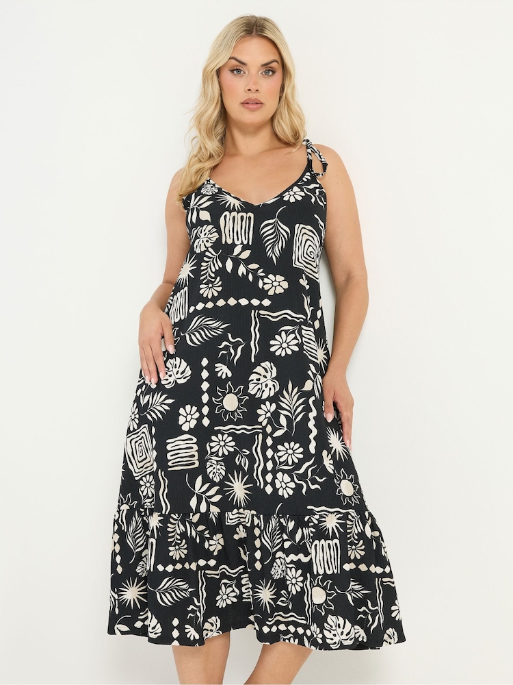 Yours Curve Black Abstract Tiered Sundress - Image 1 of 5 Yours Curve Black Abstract Tiered Sundress - Image 1 of 5