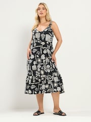 Yours Curve Black Abstract Tiered Sundress - Image 2 of 5
