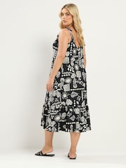 Yours Curve Black Abstract Tiered Sundress - Image 3 of 5