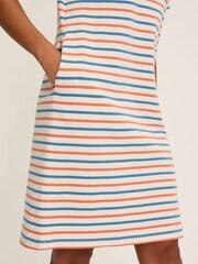 Joules Eden Coral & Blue Striped Short Sleeve Jersey Dress With Pockets - Image 5 of 6