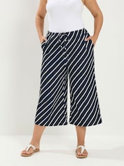 Yours Curve Blue Skinny Waist Culottes - Image 1 of 5