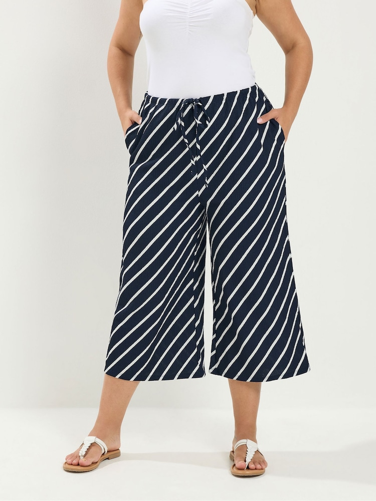 Yours Curve Blue Skinny Waist Culottes - Image 1 of 5